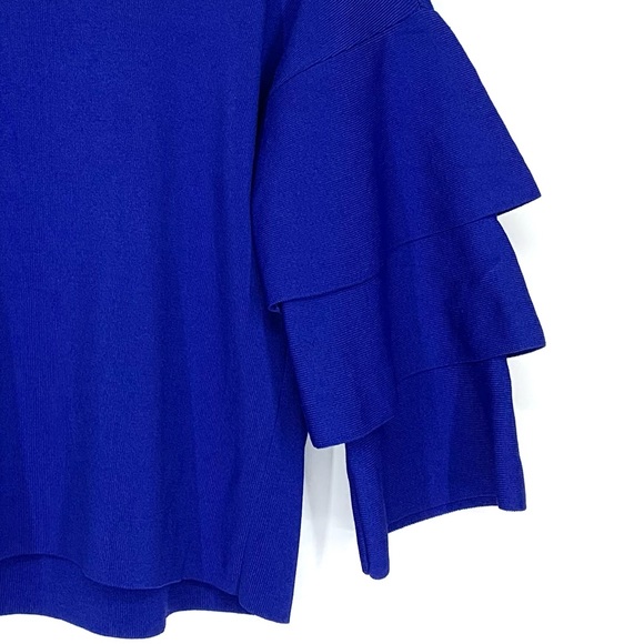 INC Macy’s Solid Cobalt Blue Stretchy Dressy Sweater  Tiered Ruffle Sleeve - Picture 6 of 16